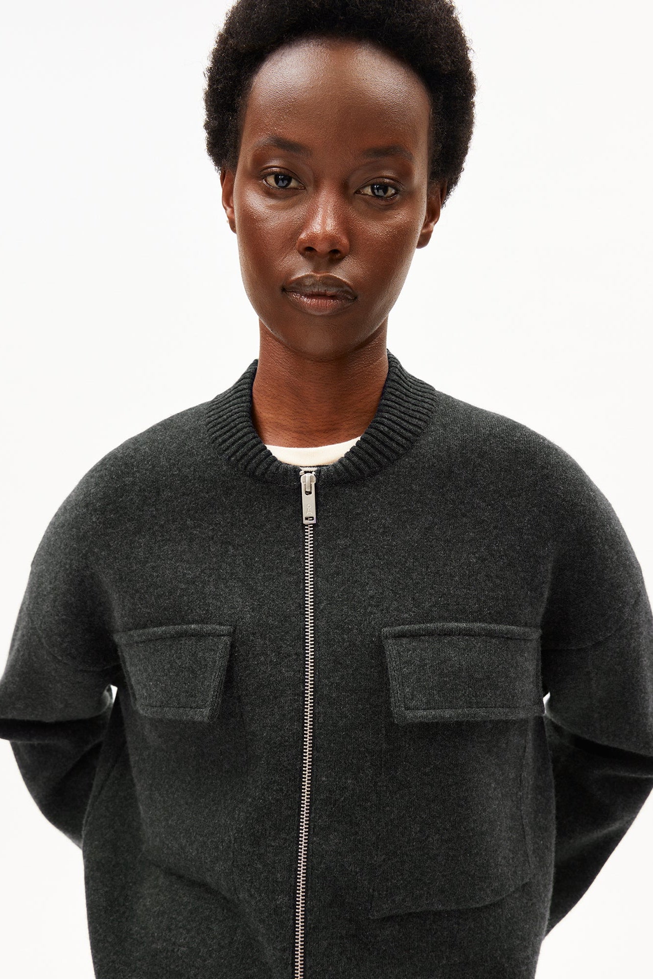 Cotton-Wool Bomber Knit Jacket