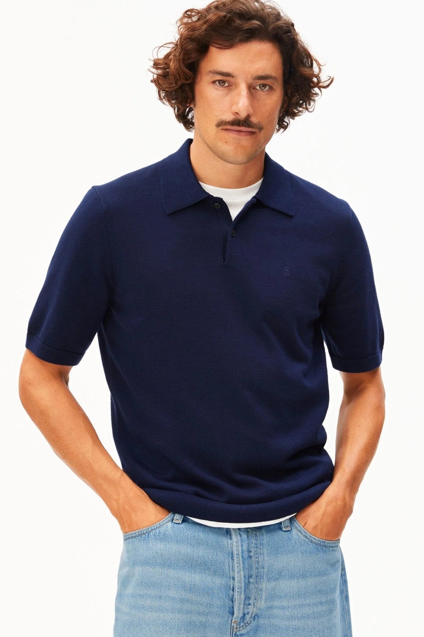 ARMEDANGELS - Shortsleeve Knit Poloshirt - Tinted Navy - BACKYARD