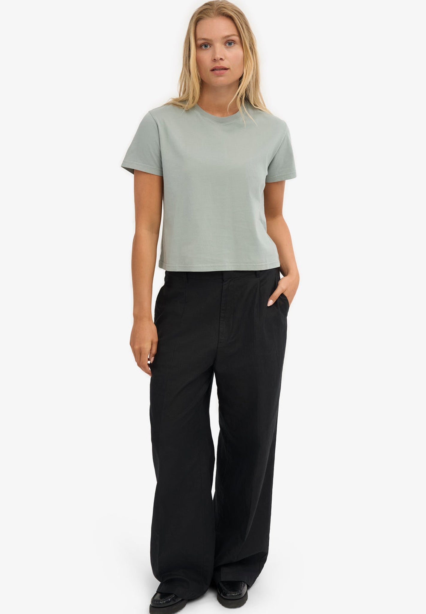 COLORFUL STANDARD - Organic Boxy Crop Tee - Steel Blue - BACKYARD