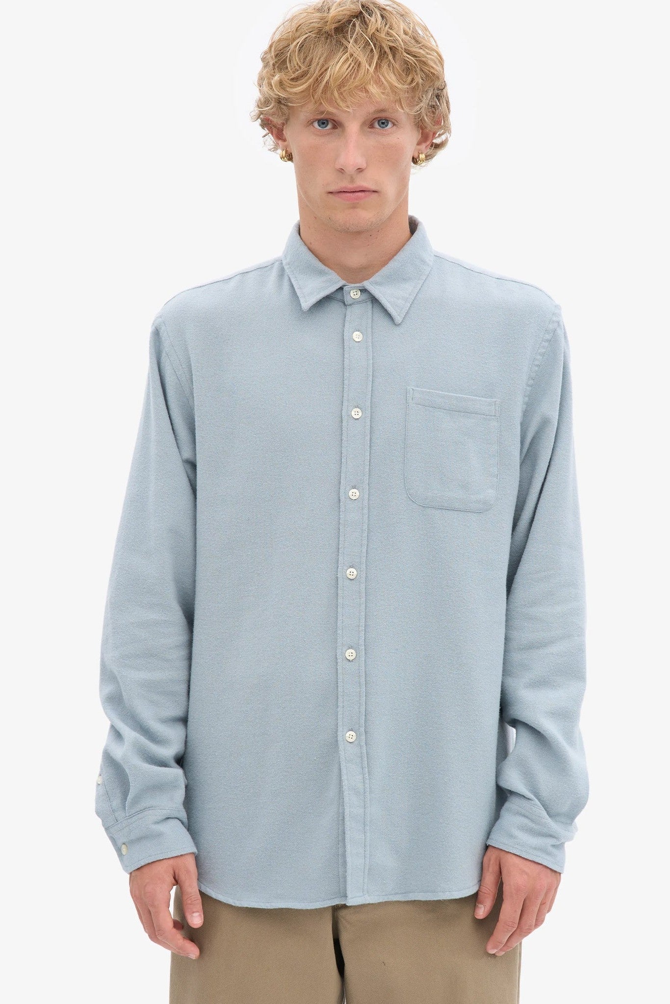 COLORFUL STANDARD - Organic Flannel Shirt - Steel Blue - BACKYARD