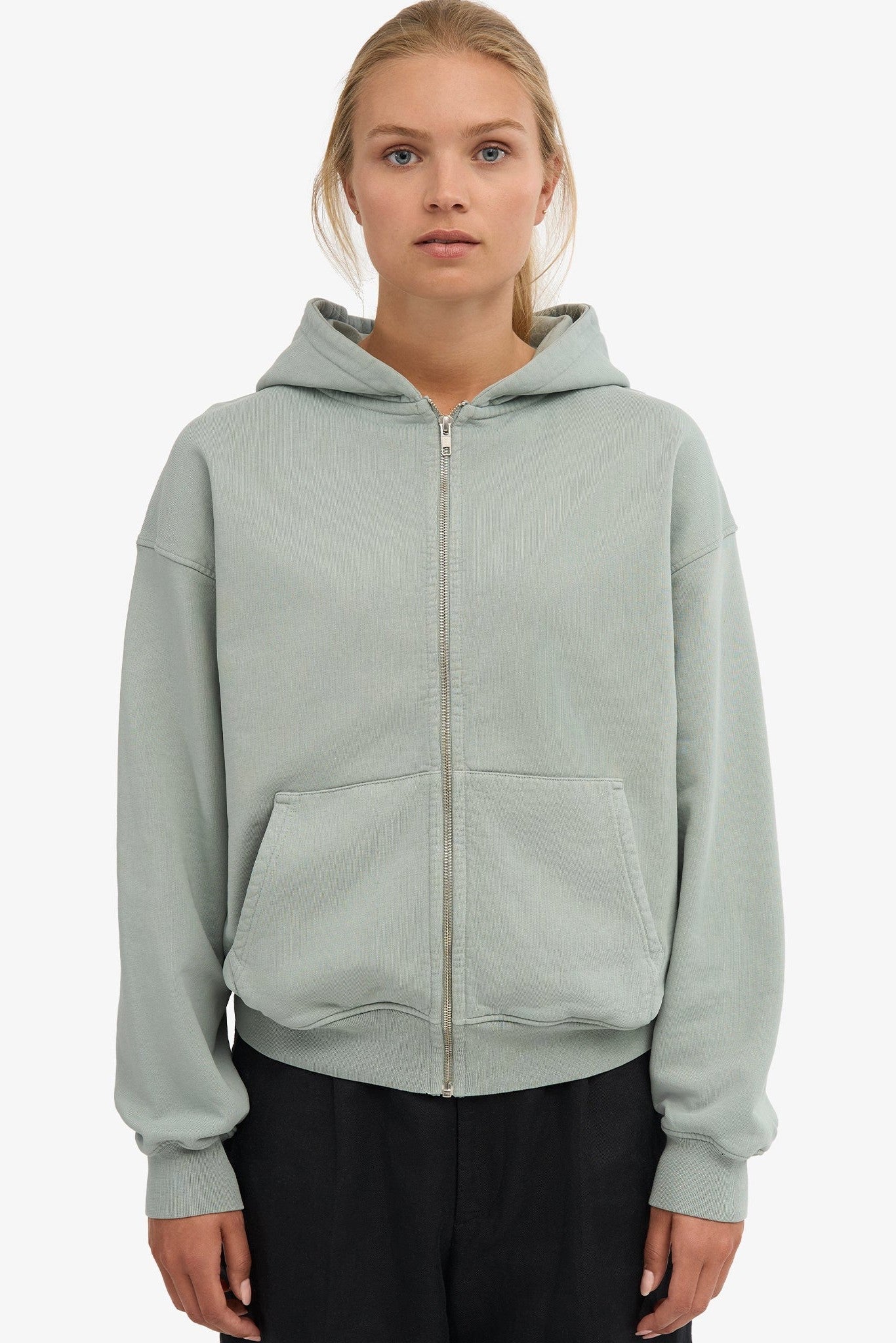 COLORFUL STANDARD - Organic Oversized Zip Hood - Steel Blue - BACKYARD