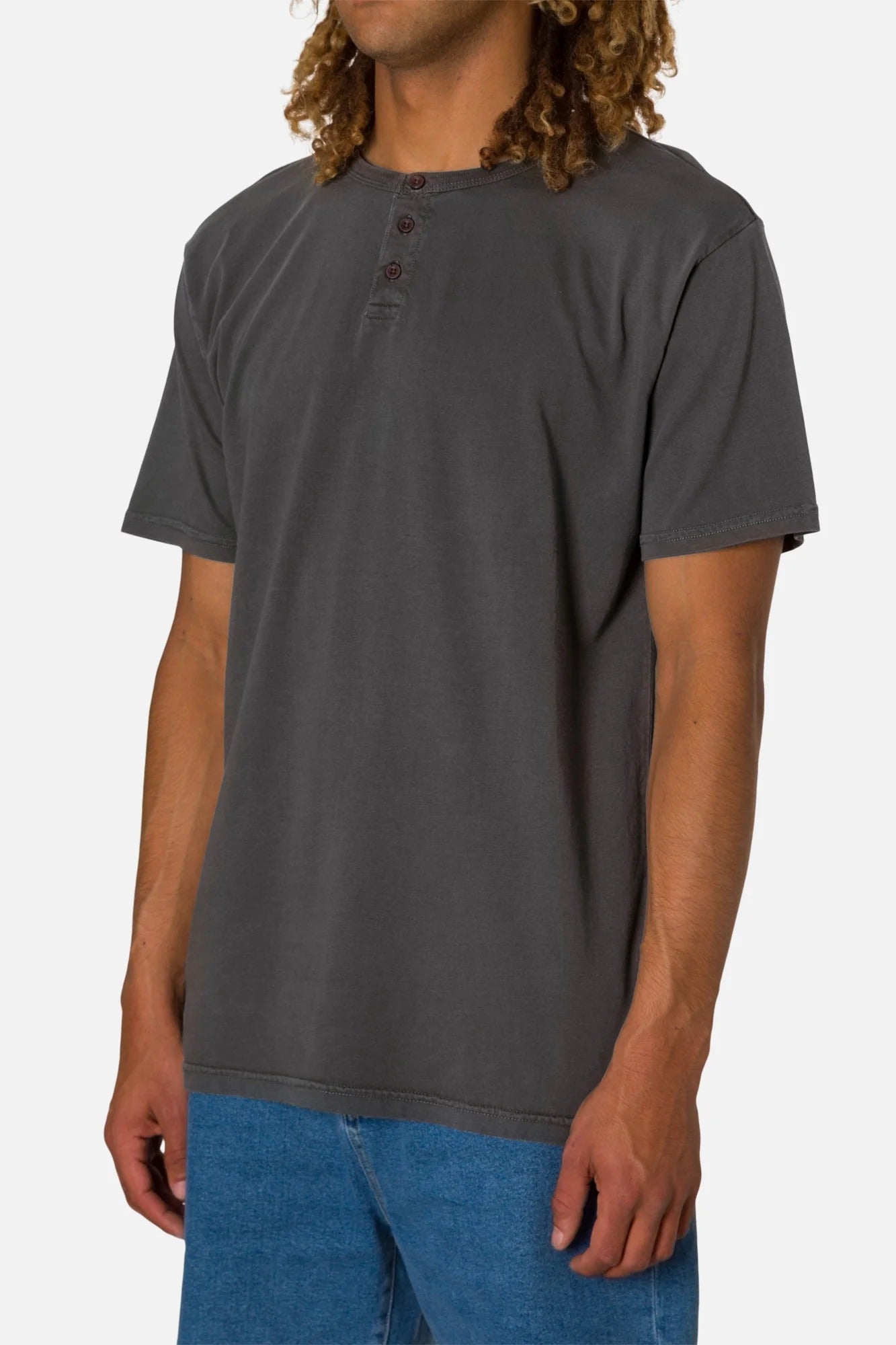 KATIN - Mesa Henley Tee - Black Wash - BACKYARD