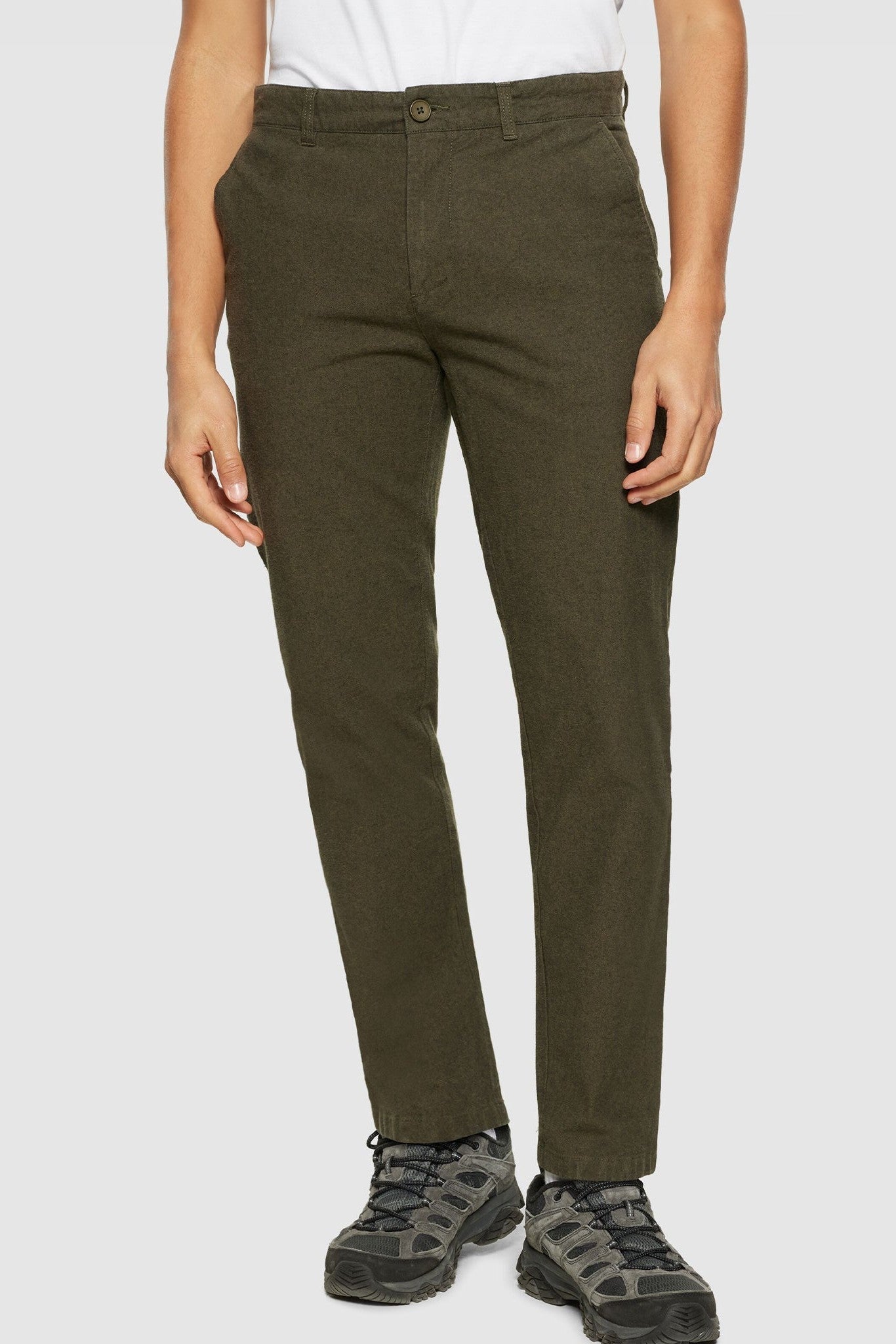 KNOWLEDGE COTTON - Chuck Regular Flannel Chino Pants - Dark Olive - BACKYARD