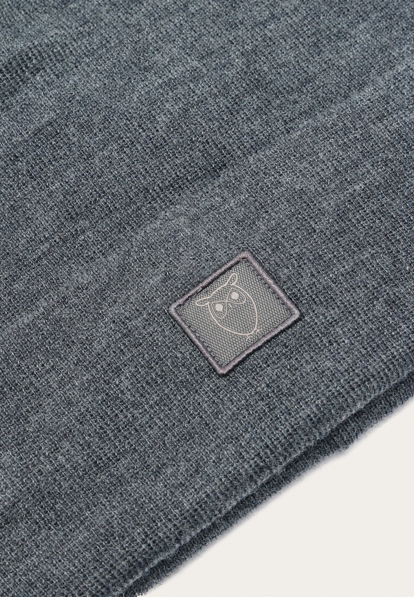 KNOWLEDGE COTTON - Double Layer Rib Wool Beanie - Dark Grey Melange - BACKYARD