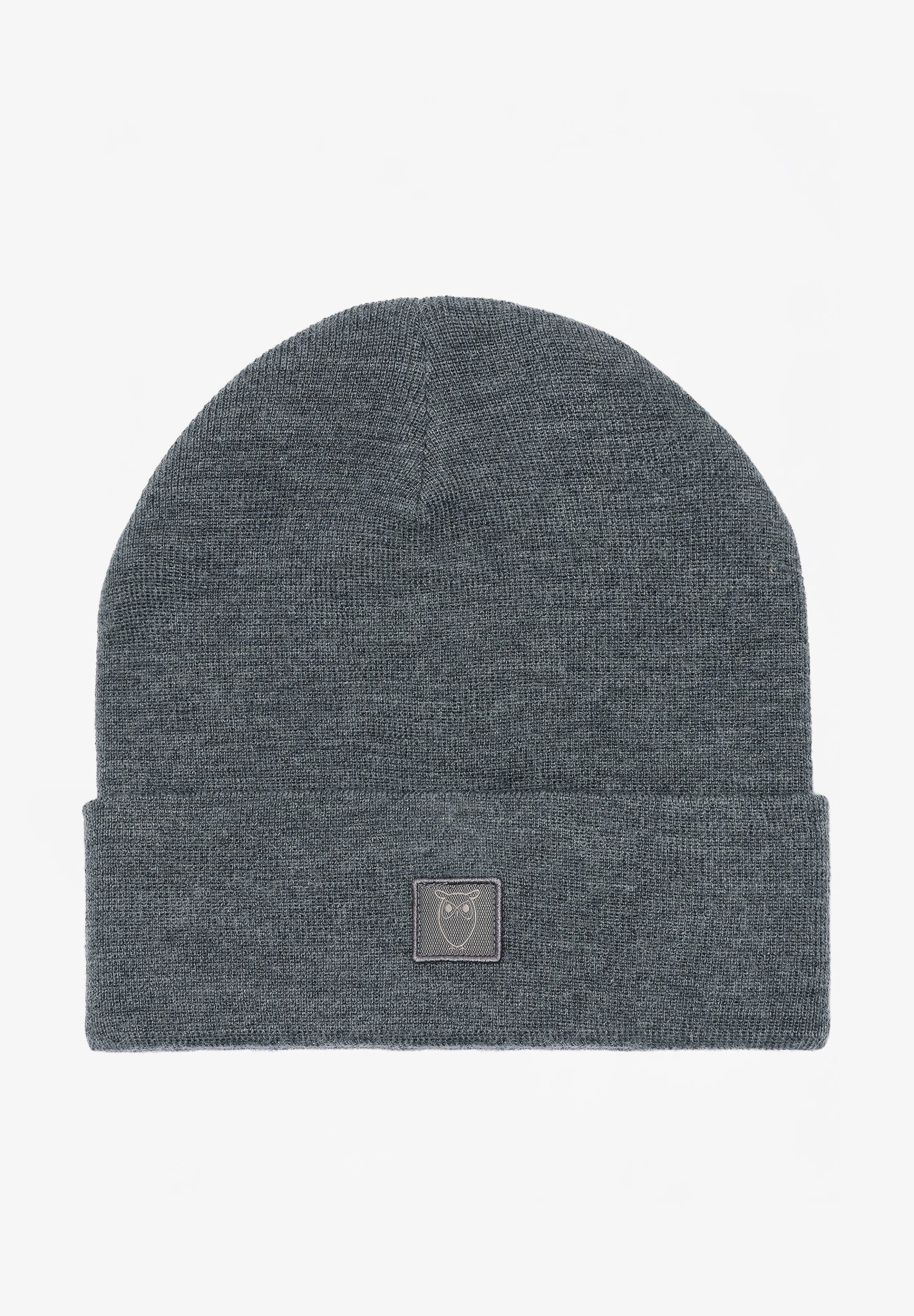 KNOWLEDGE COTTON - Double Layer Rib Wool Beanie - Dark Grey Melange - BACKYARD