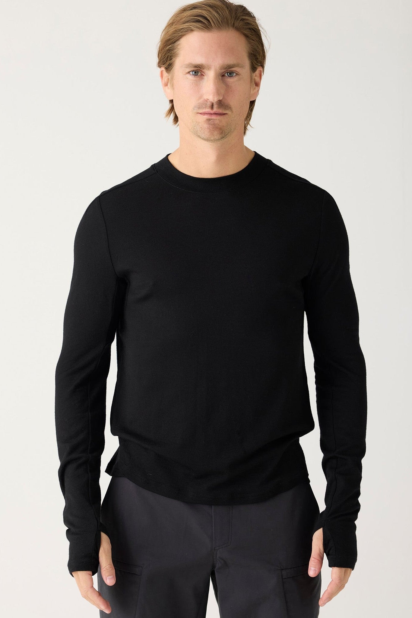 KNOWLEDGE COTTON - Dynamic Wool Long Sleeve T-Shirt - Black Jet - BACKYARD
