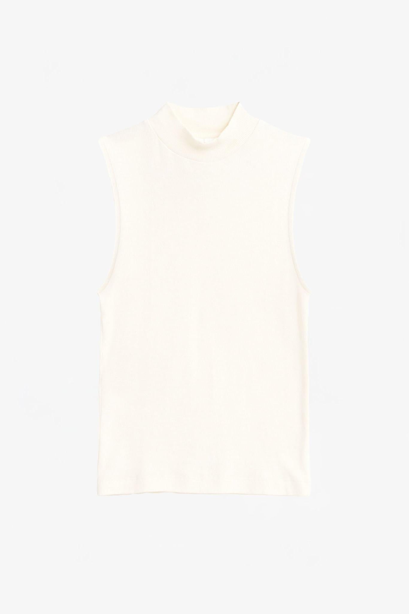 KNOWLEDGE COTTON - High Neck Rib Top - Star White - BACKYARD