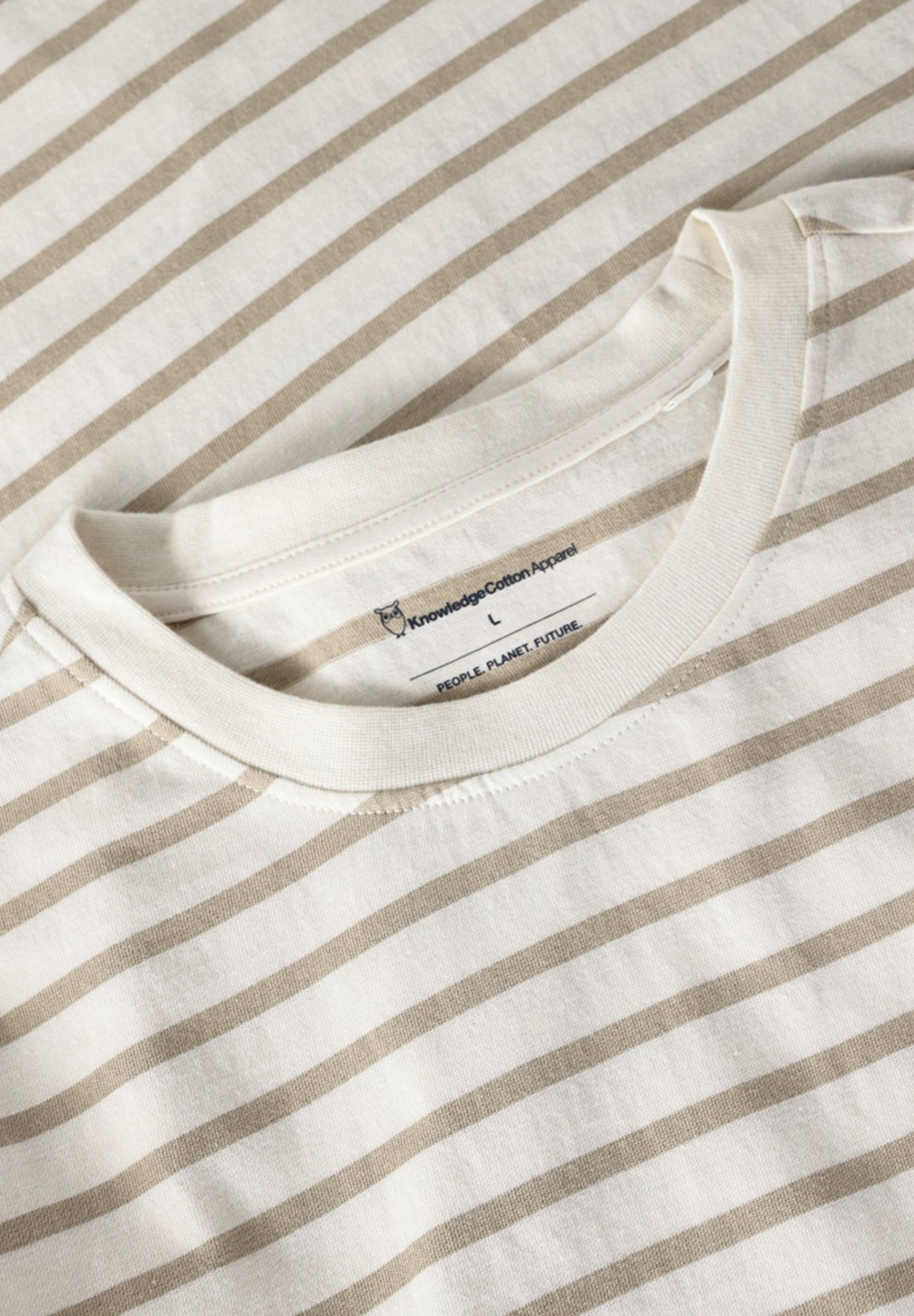 KNOWLEDGE COTTON - Organic Cotton Striped T-Shirt - Beige Stripe - BACKYARD