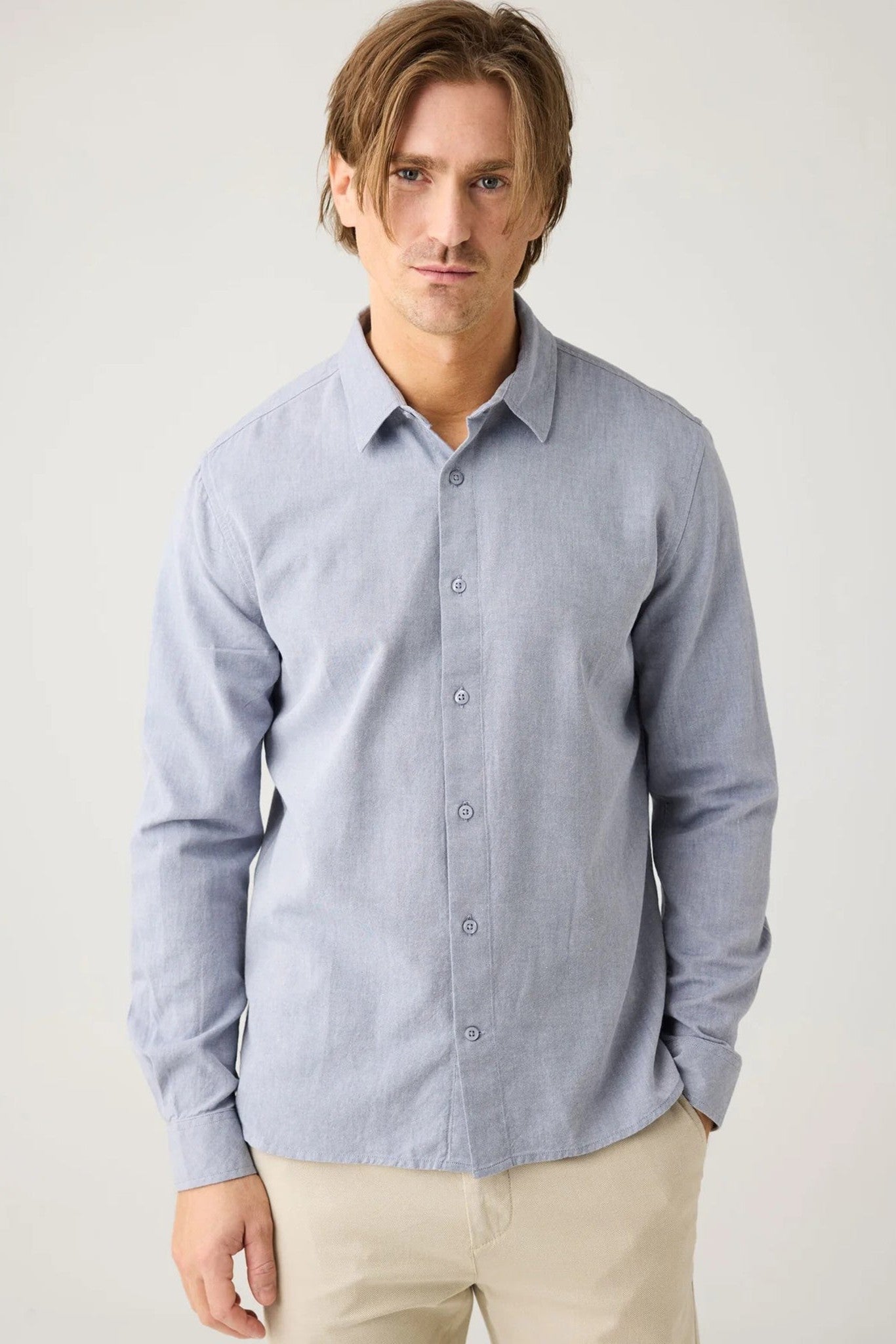 KNOWLEDGE COTTON - Regular Fit Light Twill Shirt - Vintage Indigo - BACKYARD