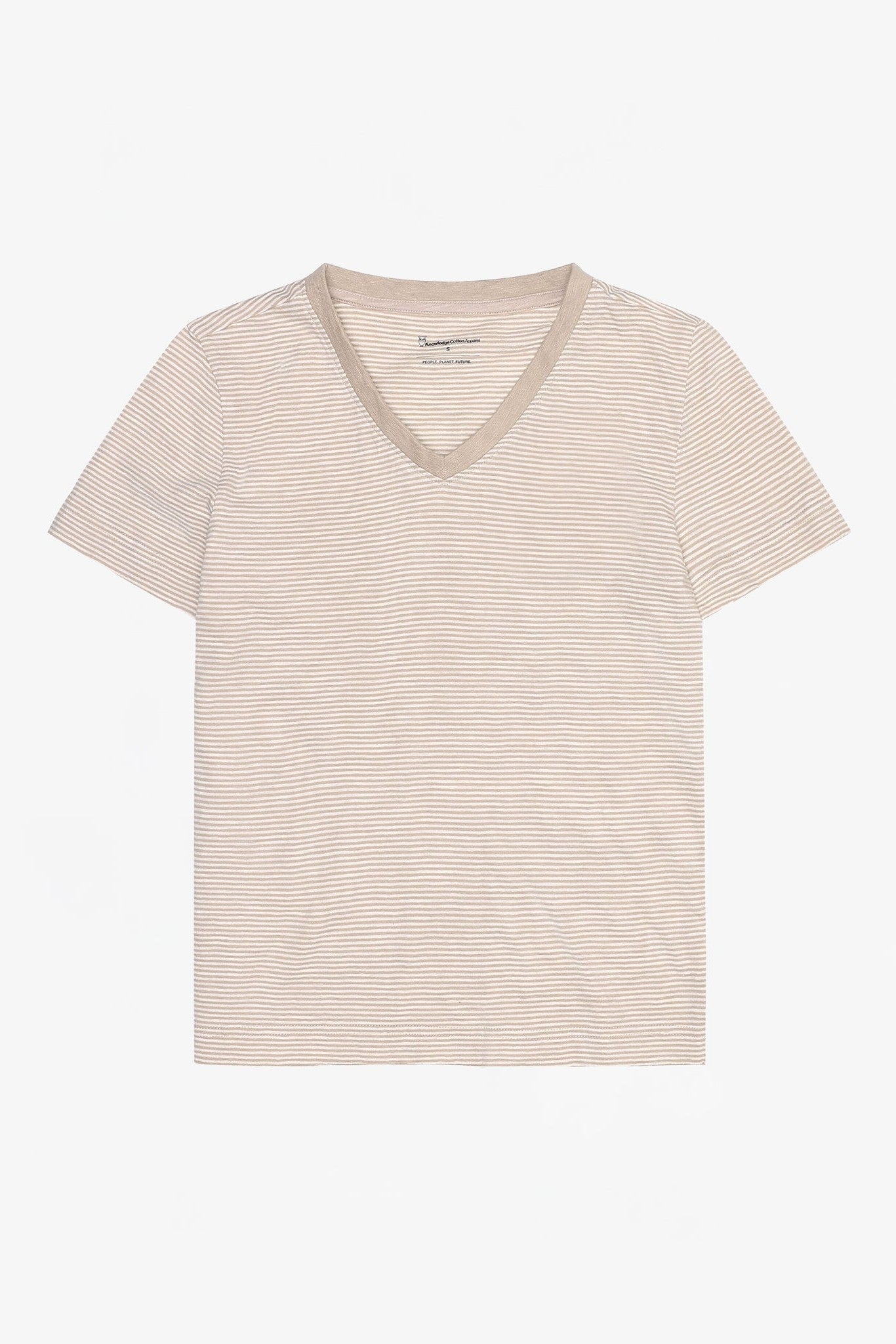 KNOWLEDGE COTTON - V - Neck Slub T-Shirt - Creme Stripe - BACKYARD