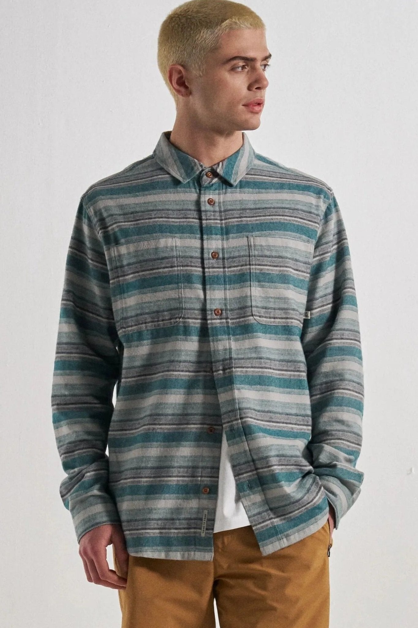PASSENGER - Backcountry Stripe Light Shirt - Grey Marl Mediterranean Stripe - BACKYARD