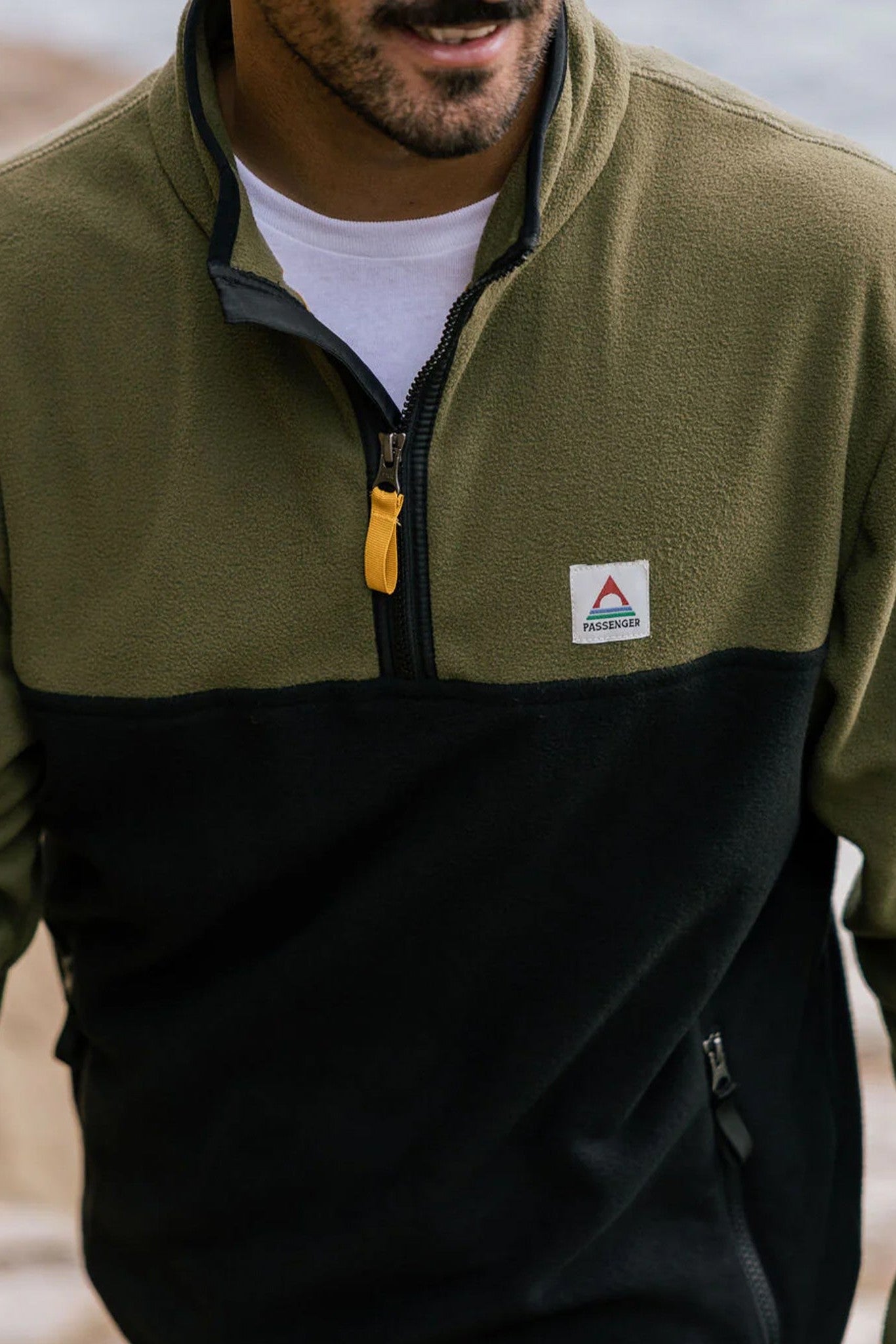 PASSENGER - Set Off Recycled Polar 1/4 Zip Fleece - Khaki - BACKYARD