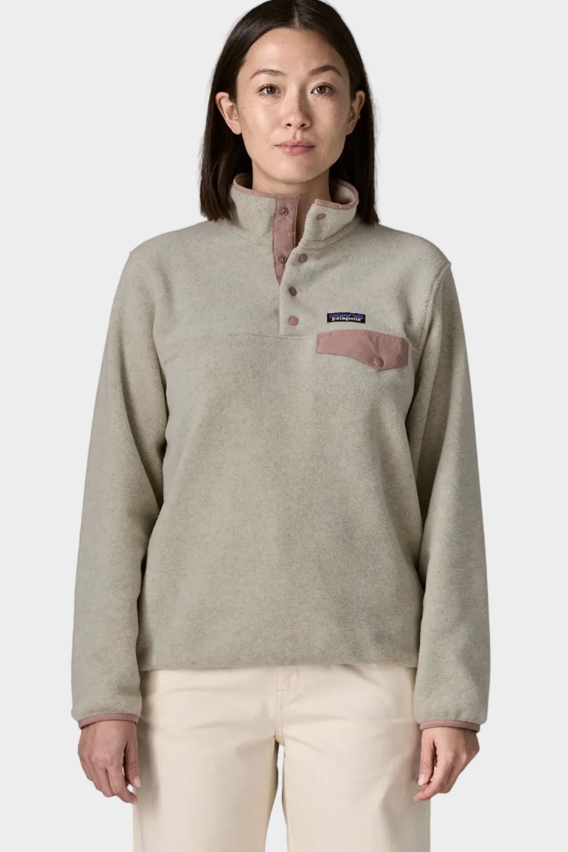 PATAGONIA-Women's Lightweight Synchilla Snap-T Pullover-Oatmeal Heather Moonrise Taupe-BACKYARD
