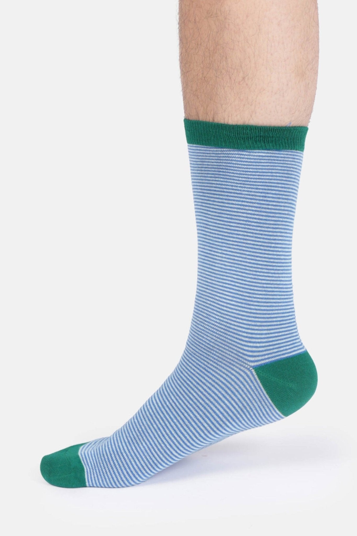 THOUGHT - Men’s Stripe Crew Socks - Light Aqua Blue - BACKYARD