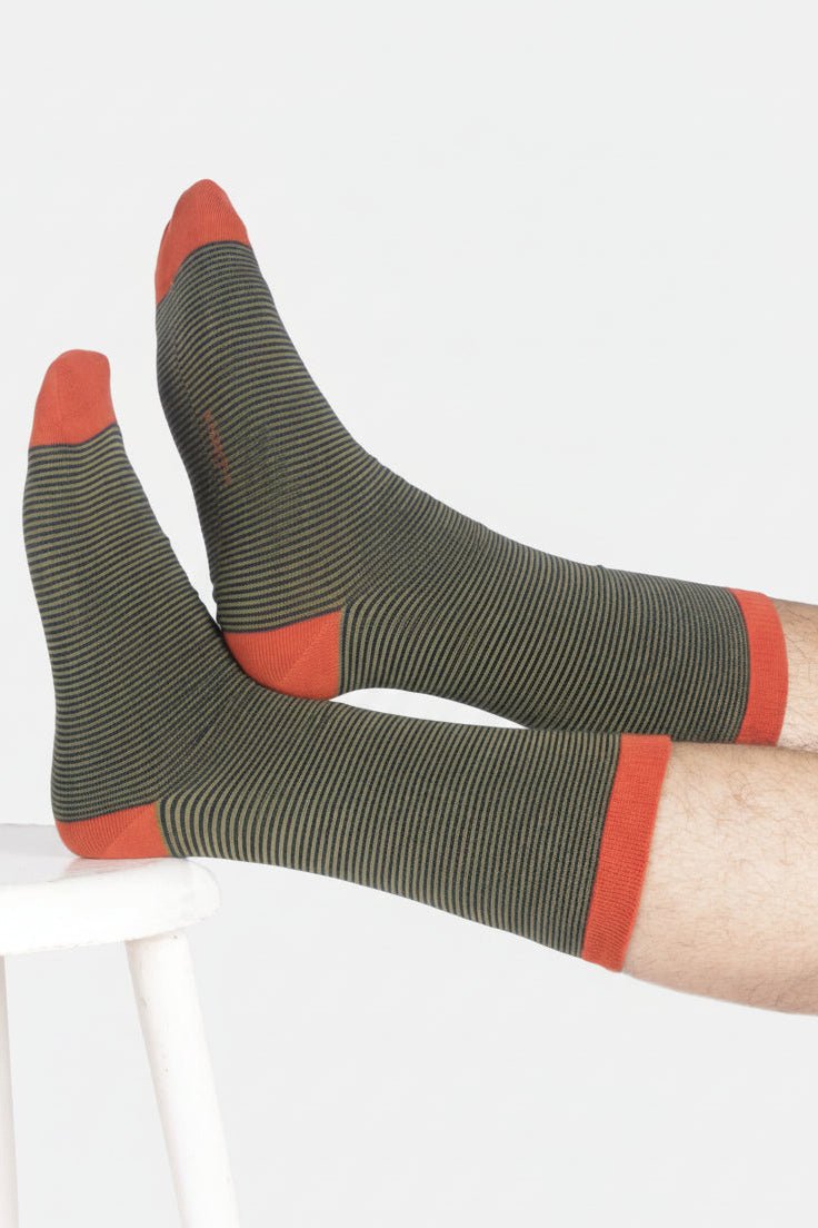 THOUGHT - Men’s Stripe Crew Socks - Midnight Blue - BACKYARD