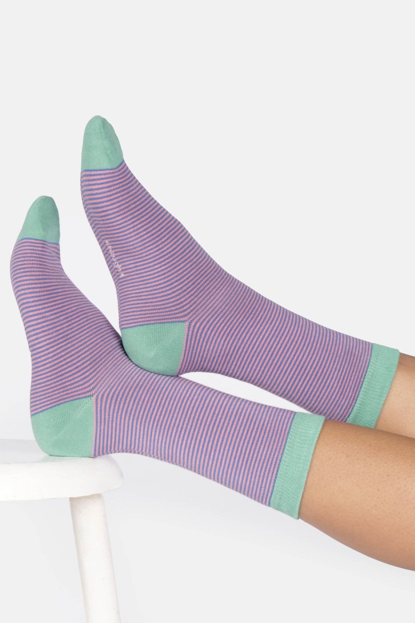 THOUGHT - Women’s Stripe Crew Socks - French Blue - BACKYARD