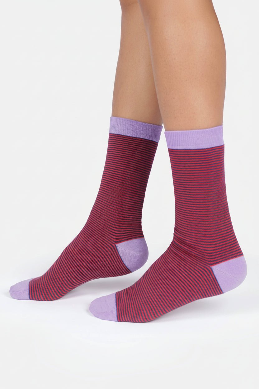 THOUGHT - Women’s Stripe Crew Socks - Strawberry Red - BACKYARD