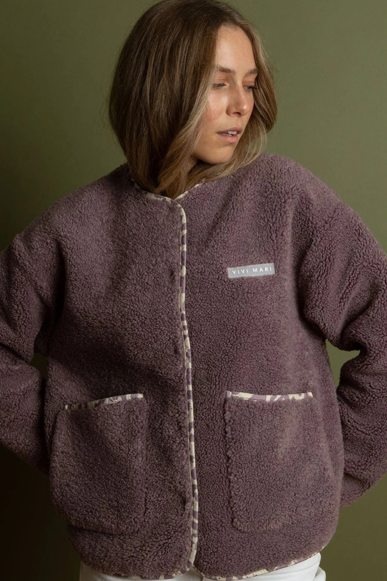 VIVI MARI-Teddy Fleece Jacket-Ash Plum-BACKYARD