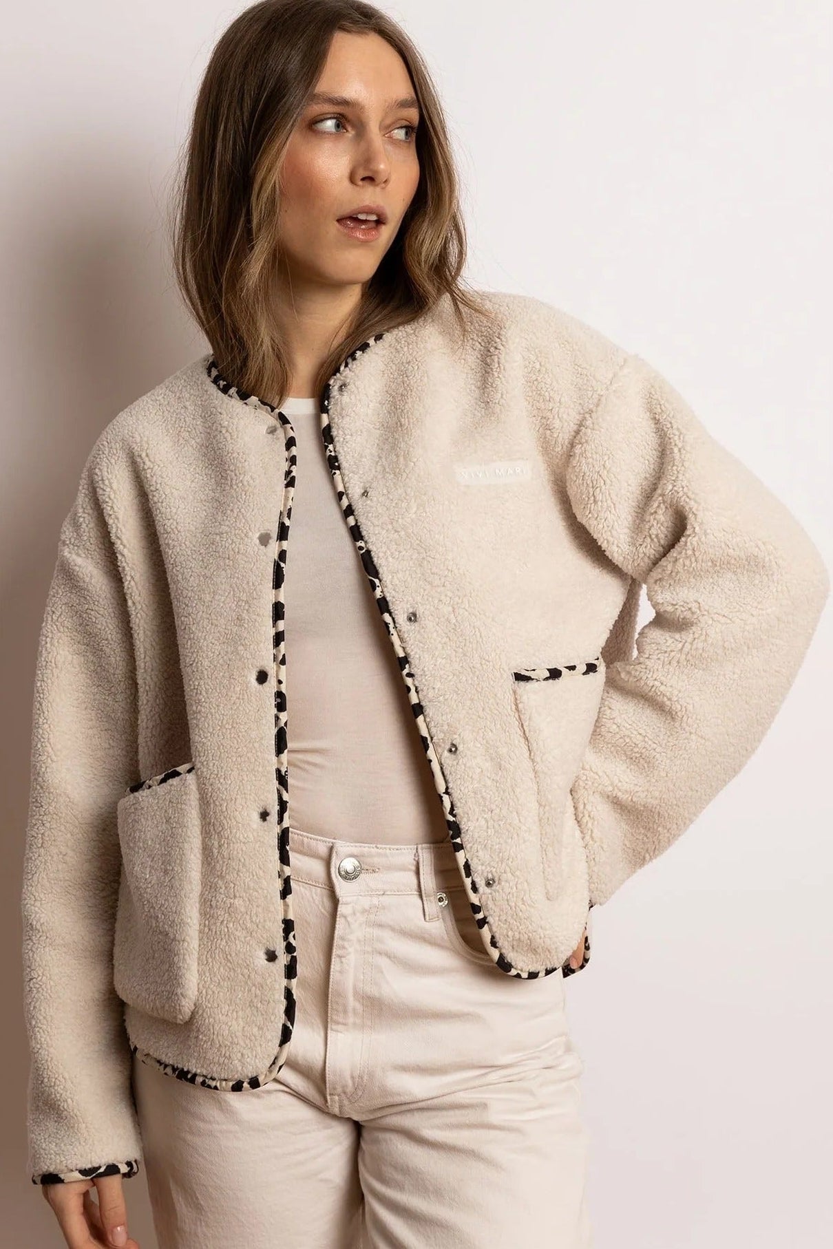 VIVI MARI-Teddy Fleece Jacket-Sand-BACKYARD