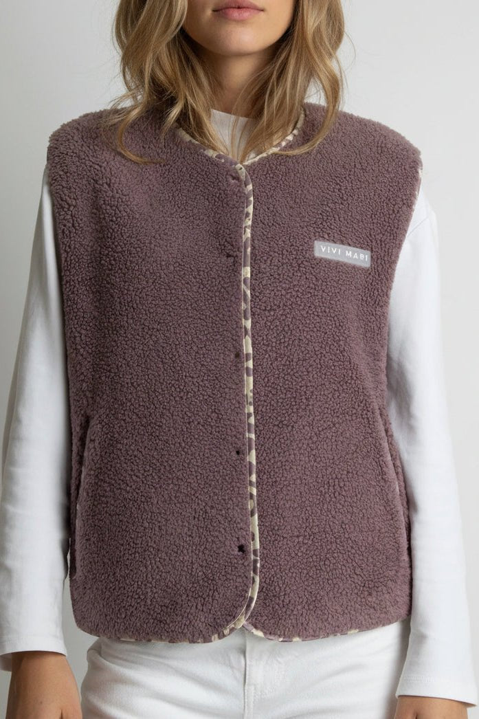 VIVI MARI-Teddy Fleece Vest-Ash Plum-BACKYARD