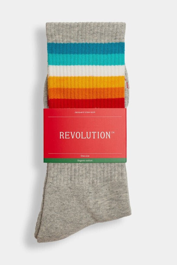 REVOLUTION - 8913 Jacquard Crew Socks - Grey Melange - BACKYARD