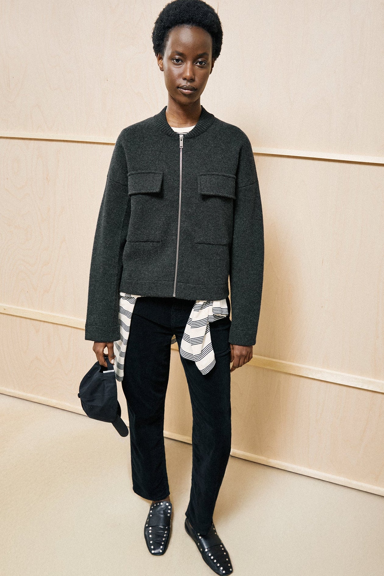 Cotton-Wool Bomber Knit Jacket