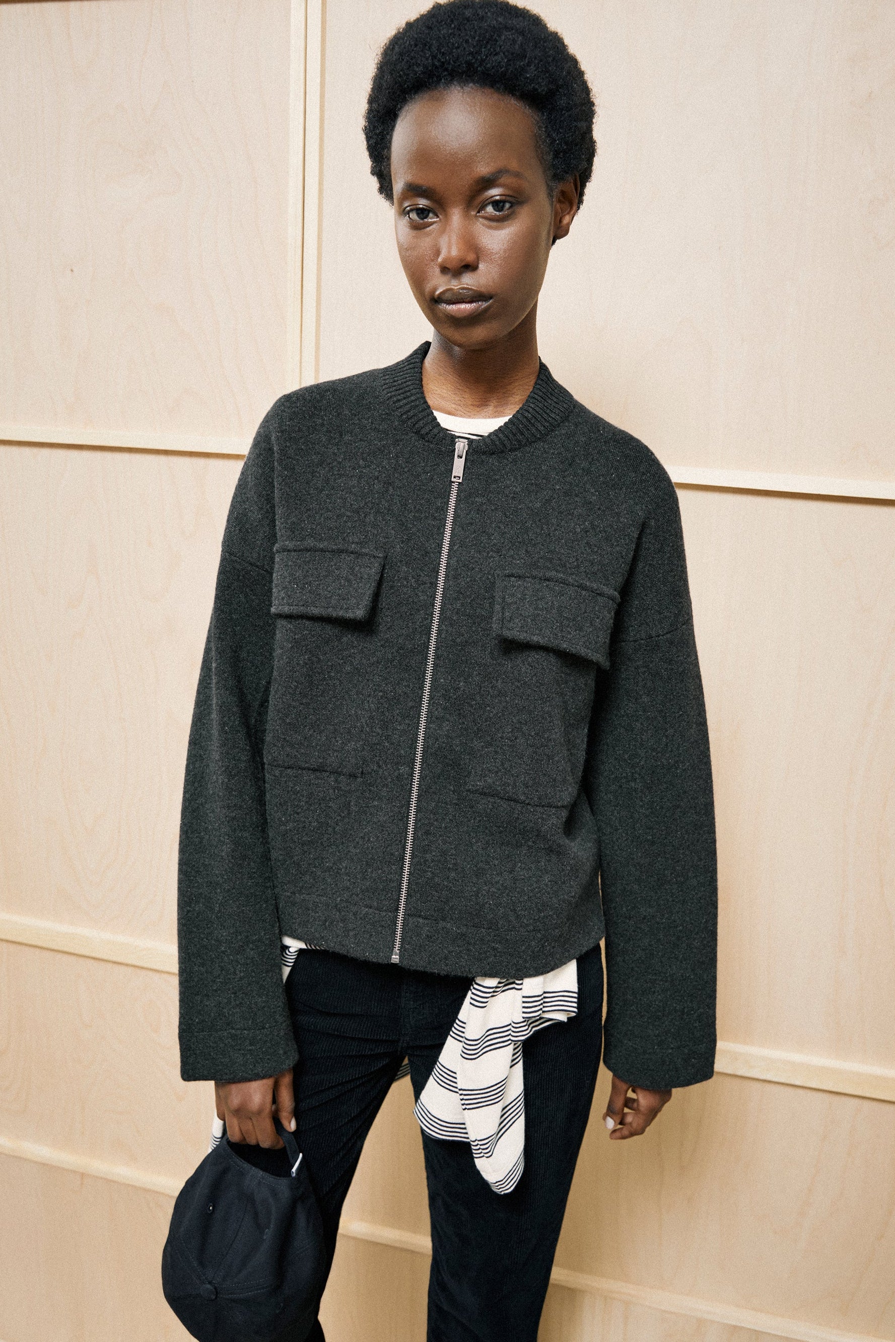 Cotton-Wool Bomber Knit Jacket