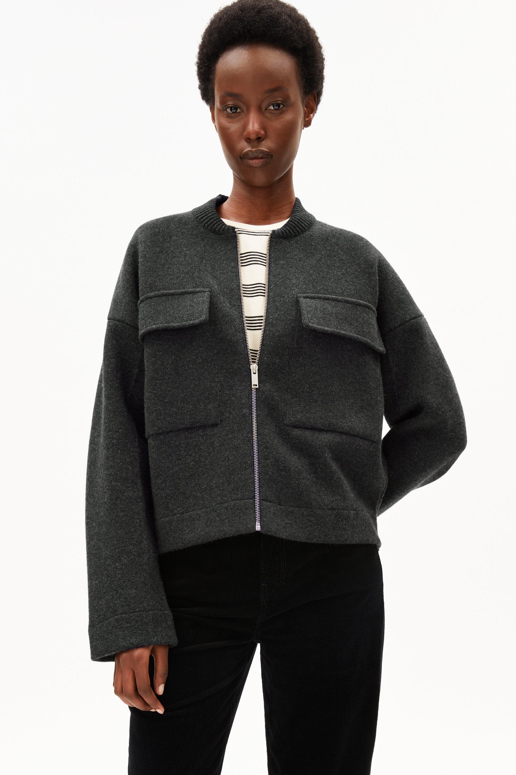 Cotton-Wool Bomber Knit Jacket