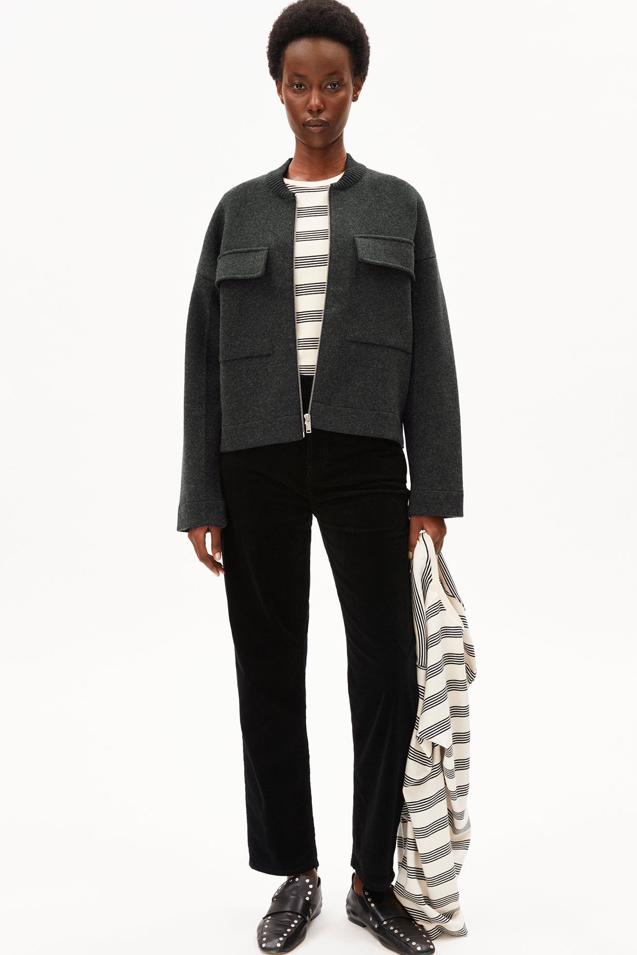 Cotton-Wool Bomber Knit Jacket