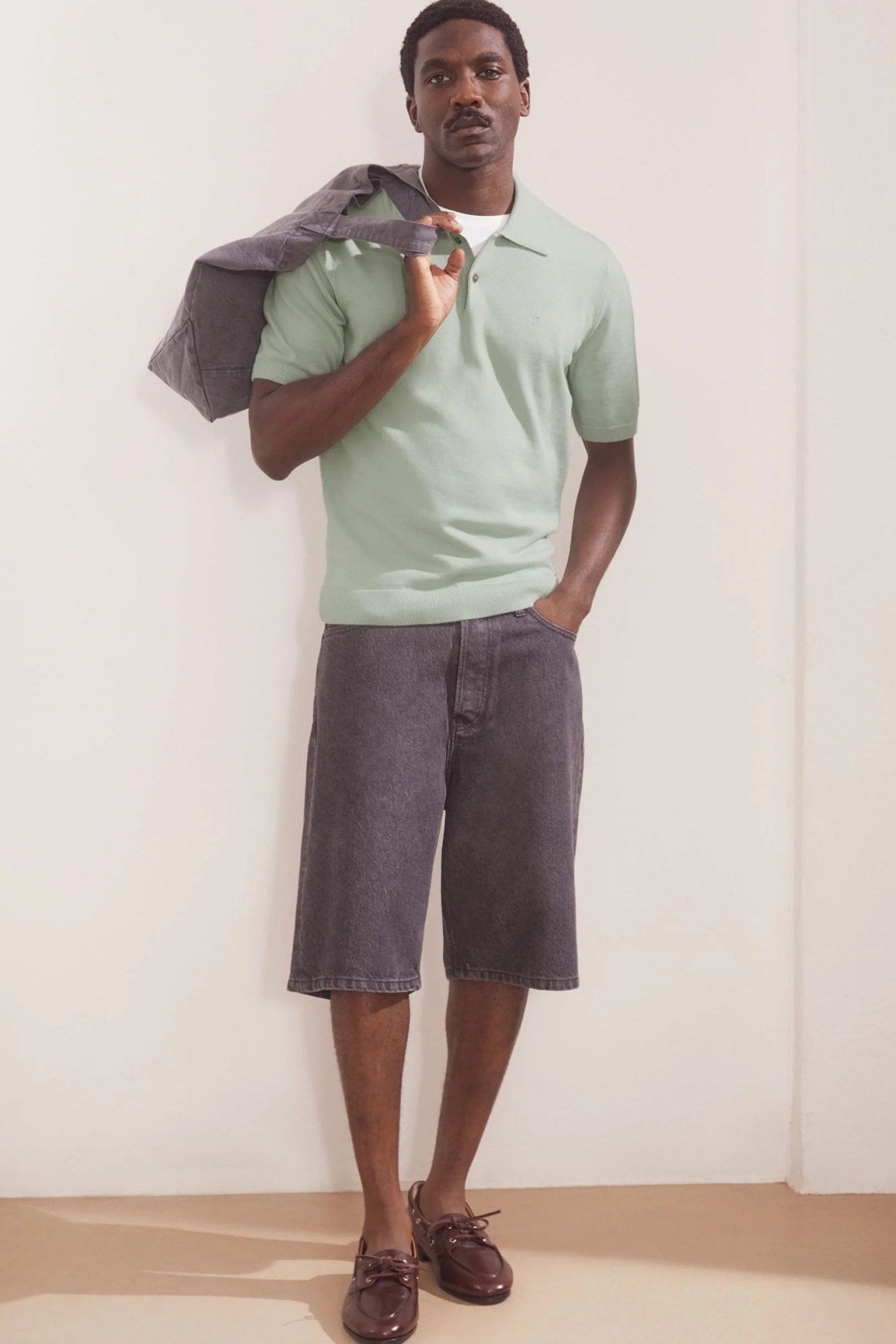 ARMEDANGELS - Shortsleeve Knit Poloshirt - Foam - BACKYARD