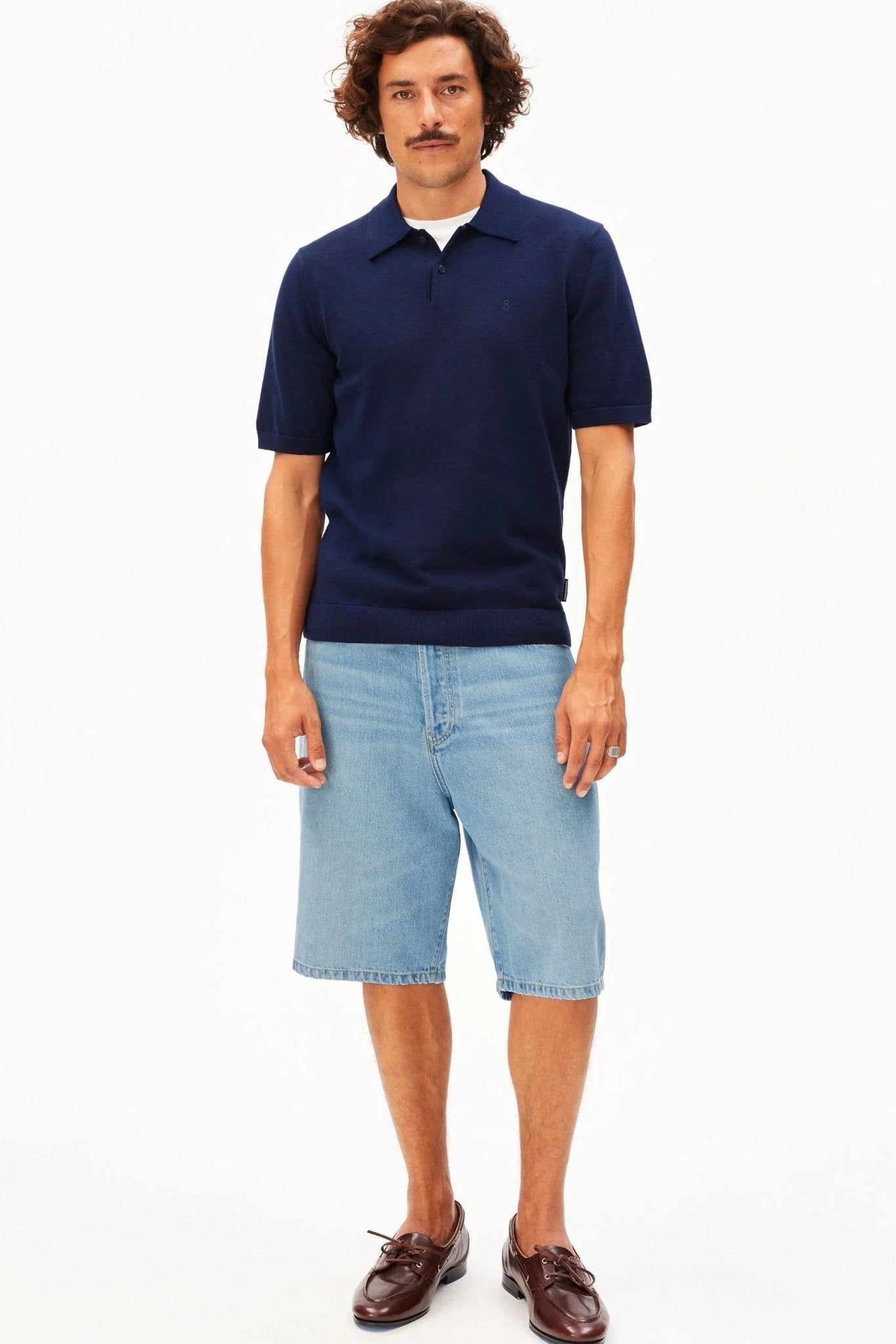 ARMEDANGELS - Shortsleeve Knit Poloshirt - Tinted Navy - BACKYARD