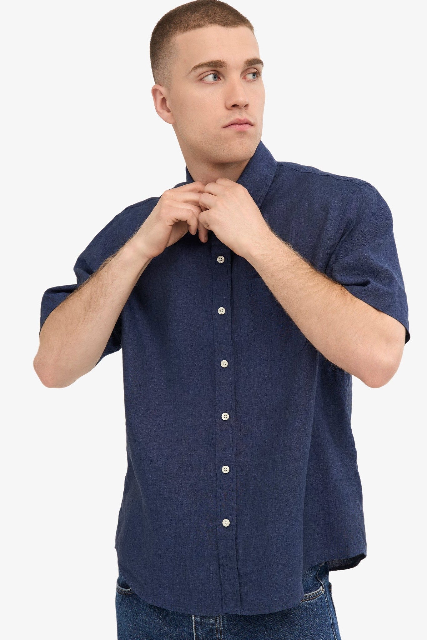 COLORFUL STANDARD - Linen S/S Shirt - Petrol Blue - BACKYARD