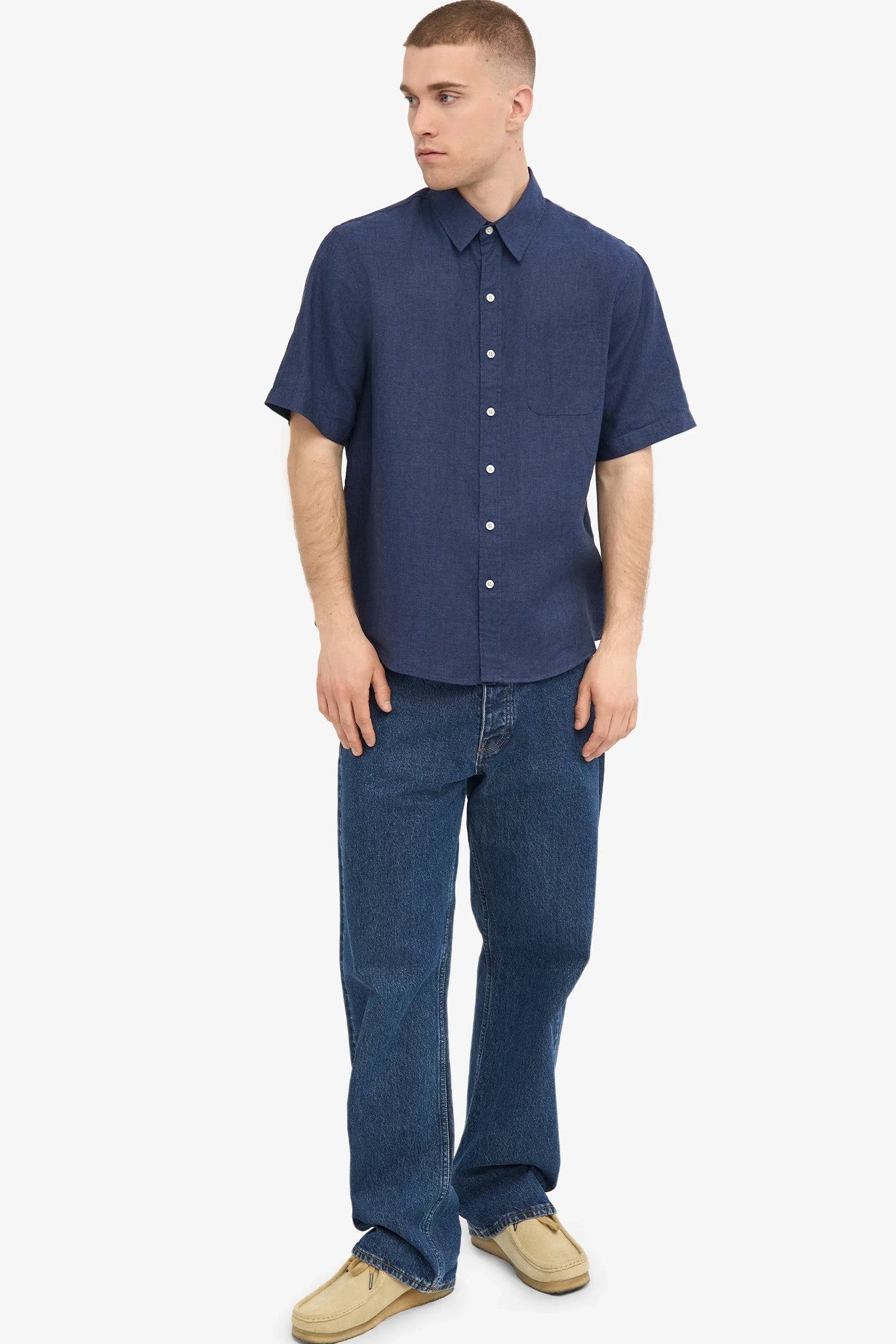 COLORFUL STANDARD - Linen S/S Shirt - Petrol Blue - BACKYARD