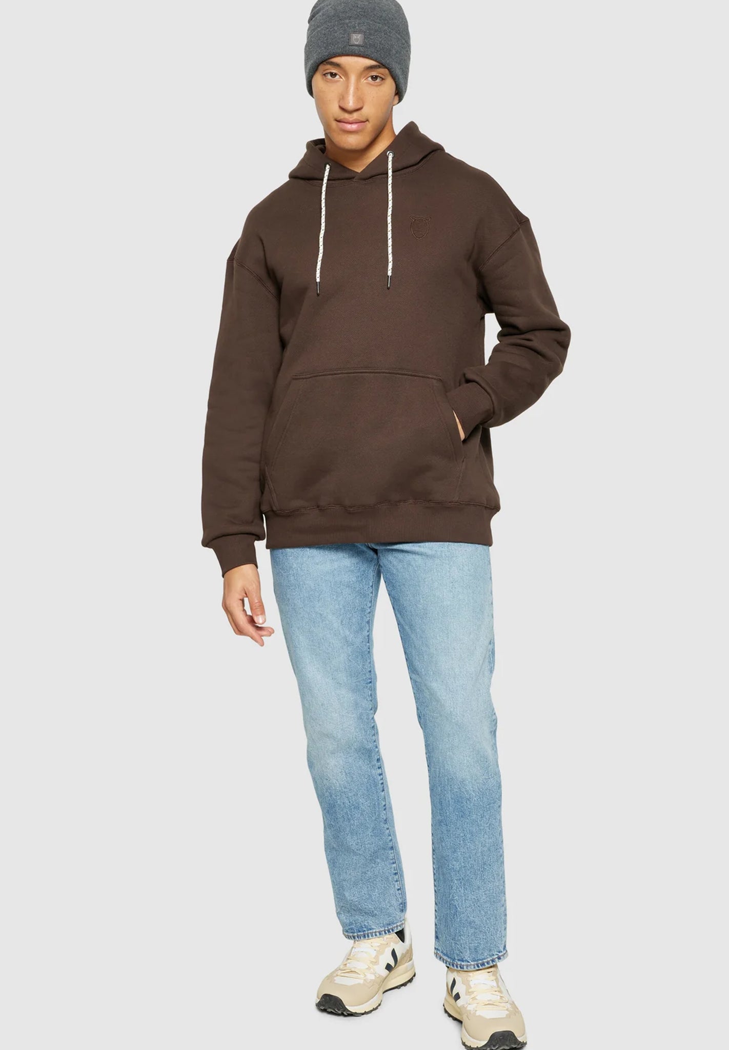 KNOWLEDGE COTTON - Double Layer Rib Wool Beanie - Dark Grey Melange - BACKYARD