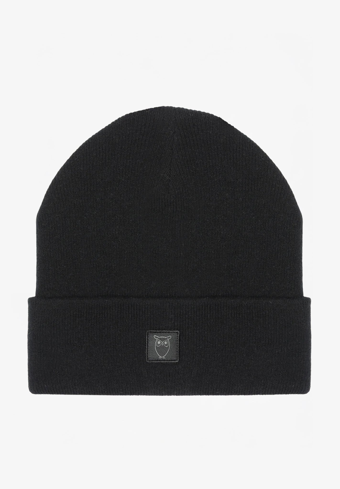 KNOWLEDGE COTTON - Double Layer Rib Wool Beanie - Black Jet - BACKYARD