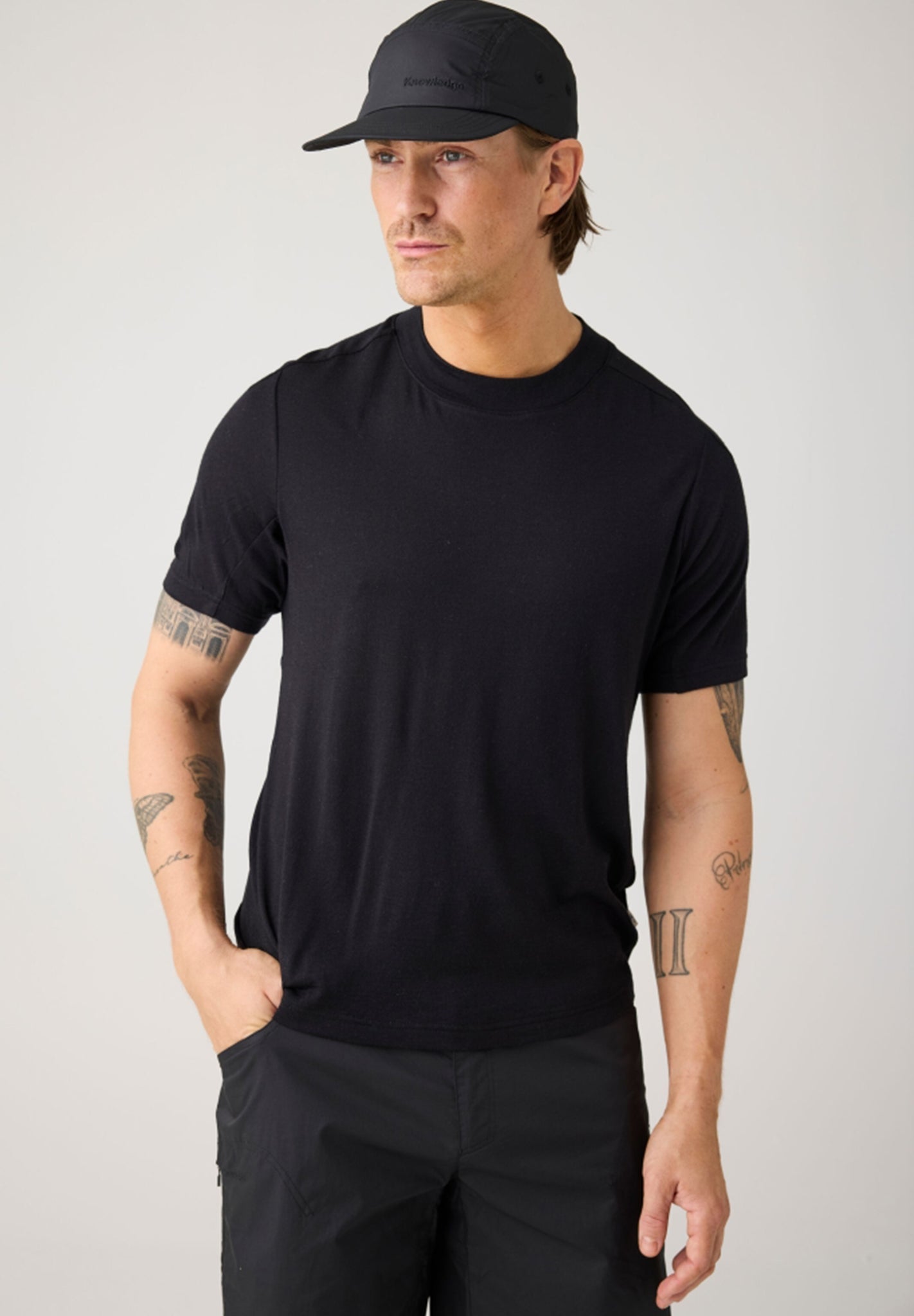 KNOWLEDGE COTTON - Dynamic Wool 175 Single Constructed T-Shirt - Black Jet - BACKYARD