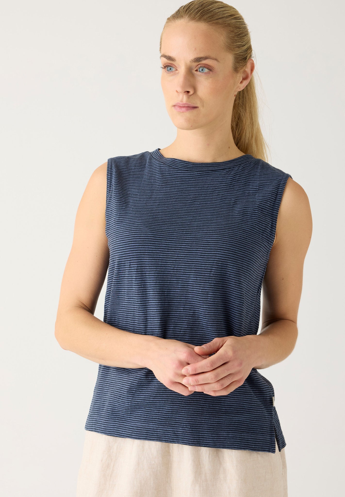 KNOWLEDGE COTTON - Slub Tanktop - Creme Stripe - BACKYARD