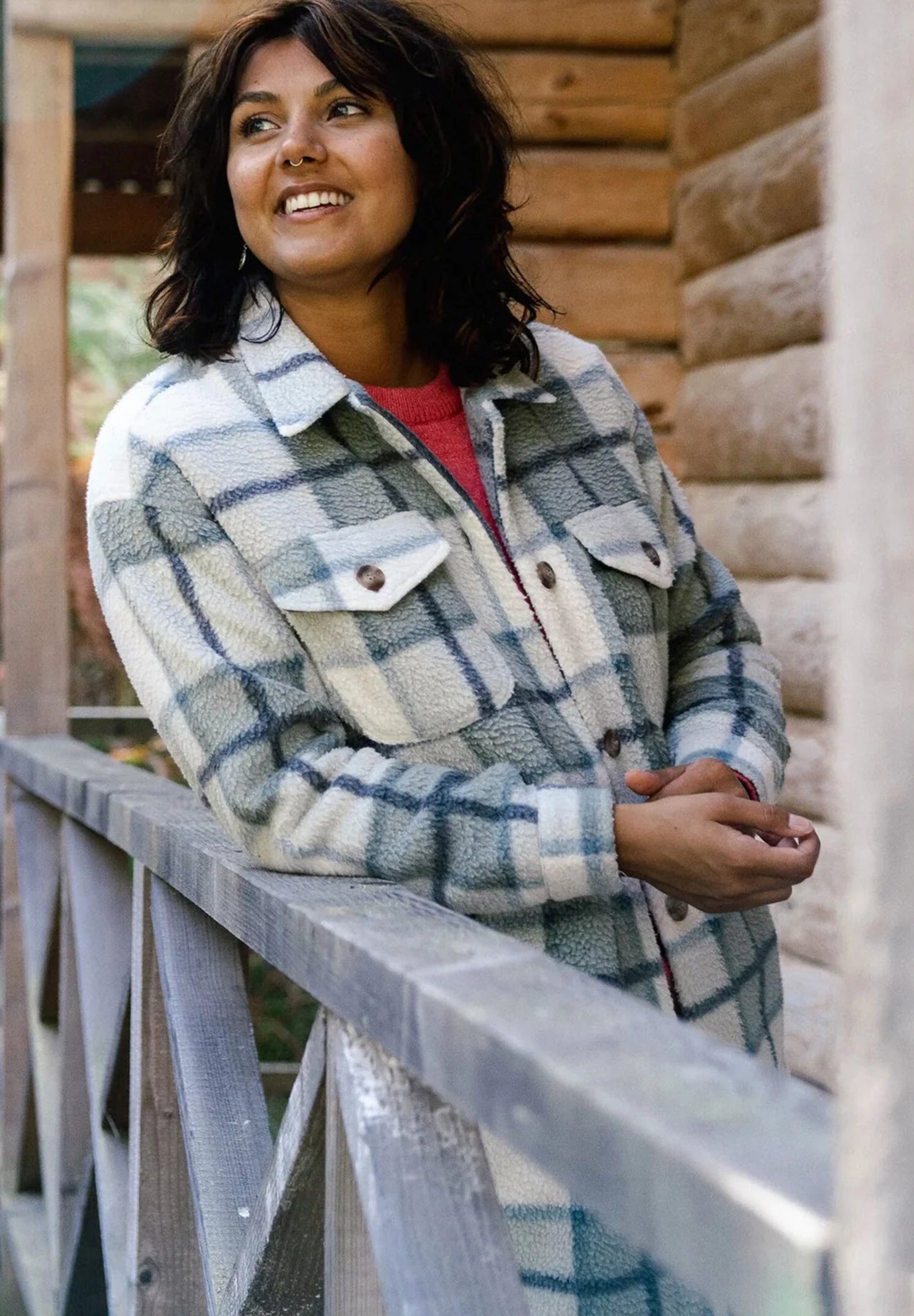 PASSENGER - Cloudy 2.0 Recycled Sherpa Fleece Shirt - Pistachio Check - BACKYARD