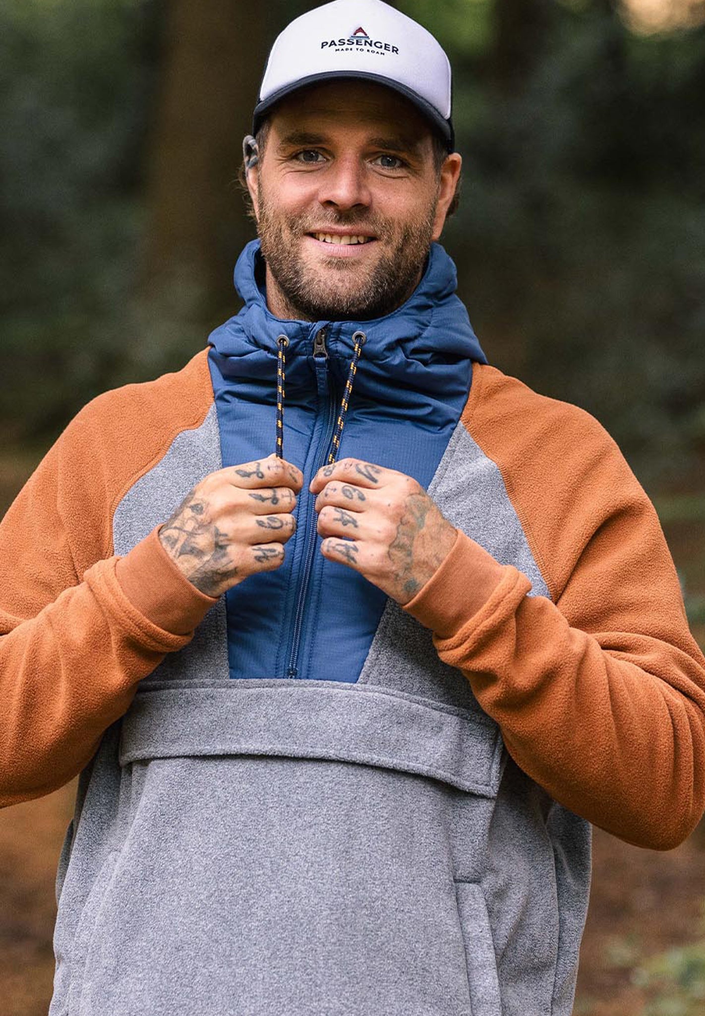 PASSENGER - Woodland Hooded 1/2 Zip Recycled Polar Fleece - Grey Marl - BACKYARD
