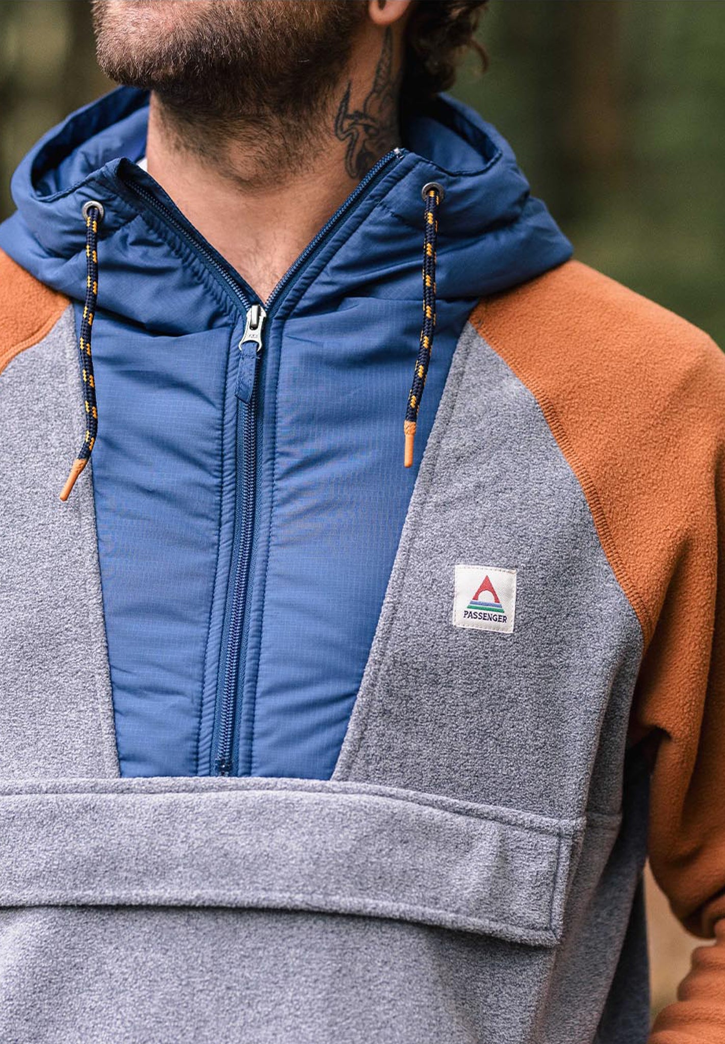 PASSENGER - Woodland Hooded 1/2 Zip Recycled Polar Fleece - Grey Marl - BACKYARD