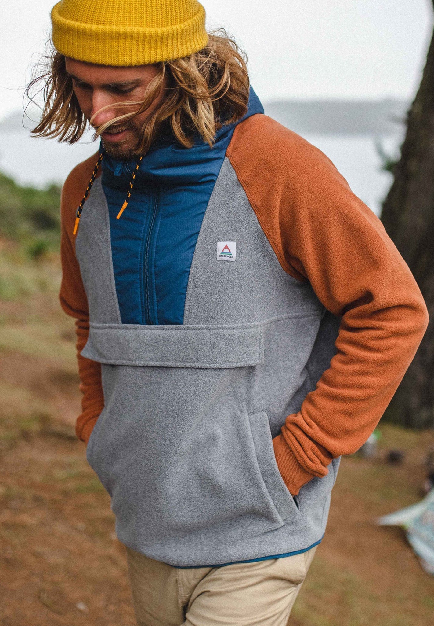 PASSENGER - Woodland Hooded 1/2 Zip Recycled Polar Fleece - Grey Marl - BACKYARD