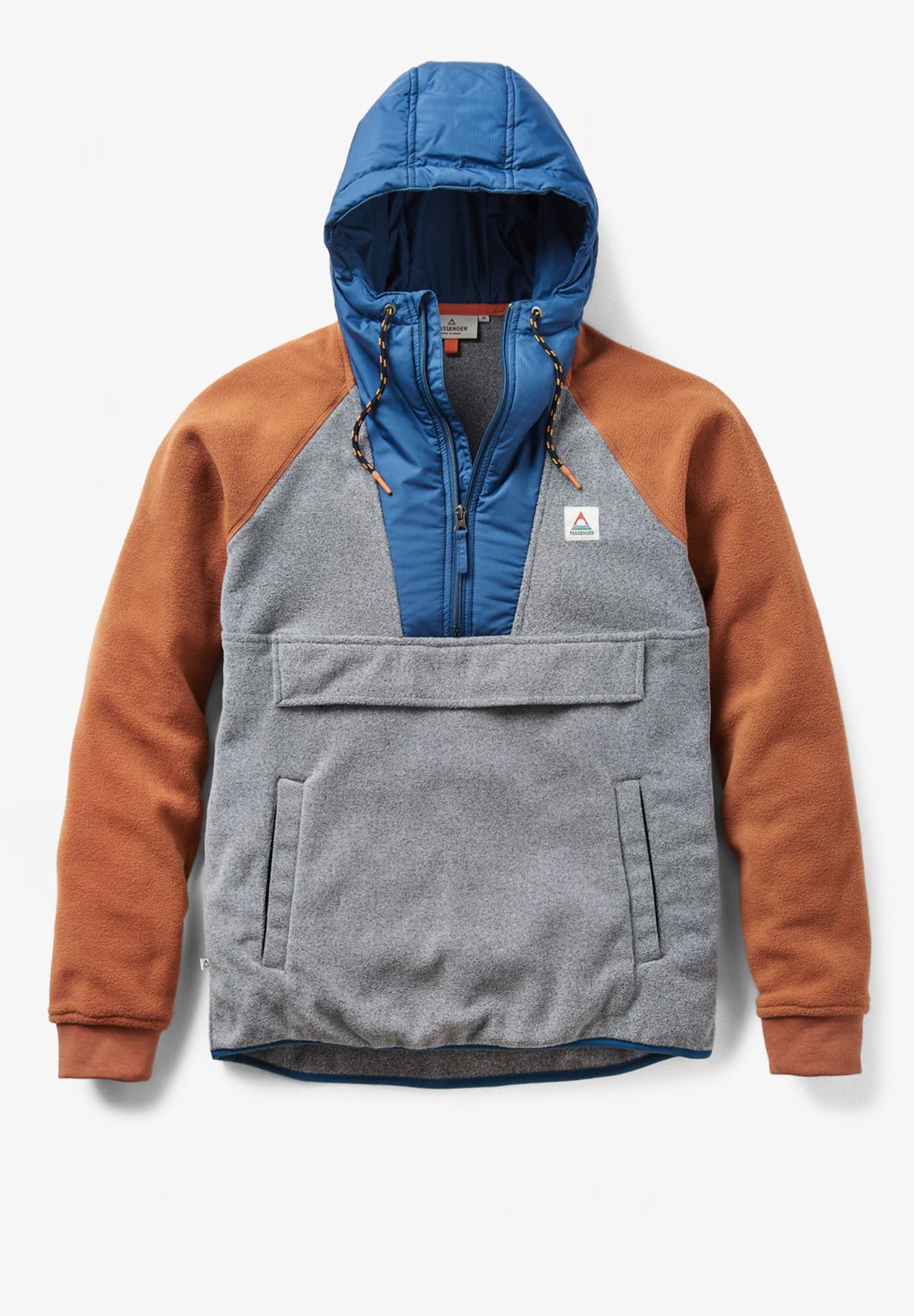 PASSENGER - Woodland Hooded 1/2 Zip Recycled Polar Fleece - Grey Marl - BACKYARD