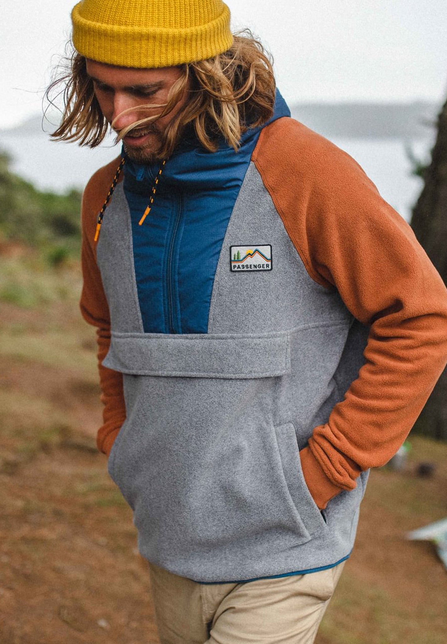PASSENGER - Woodland Hooded 1/2 Zip Recycled Polar Fleece - Grey Marl - BACKYARD