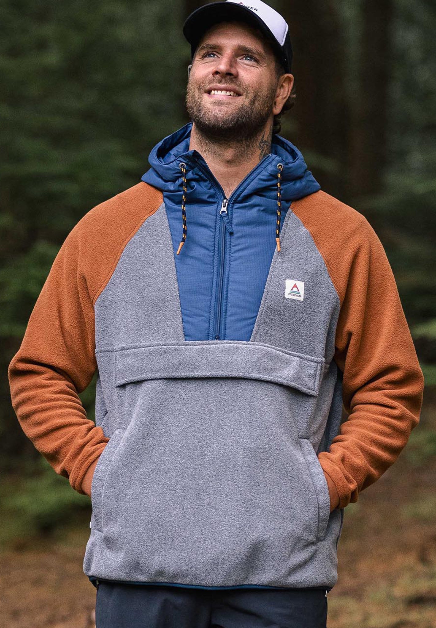 PASSENGER - Woodland Hooded 1/2 Zip Recycled Polar Fleece - Grey Marl - BACKYARD