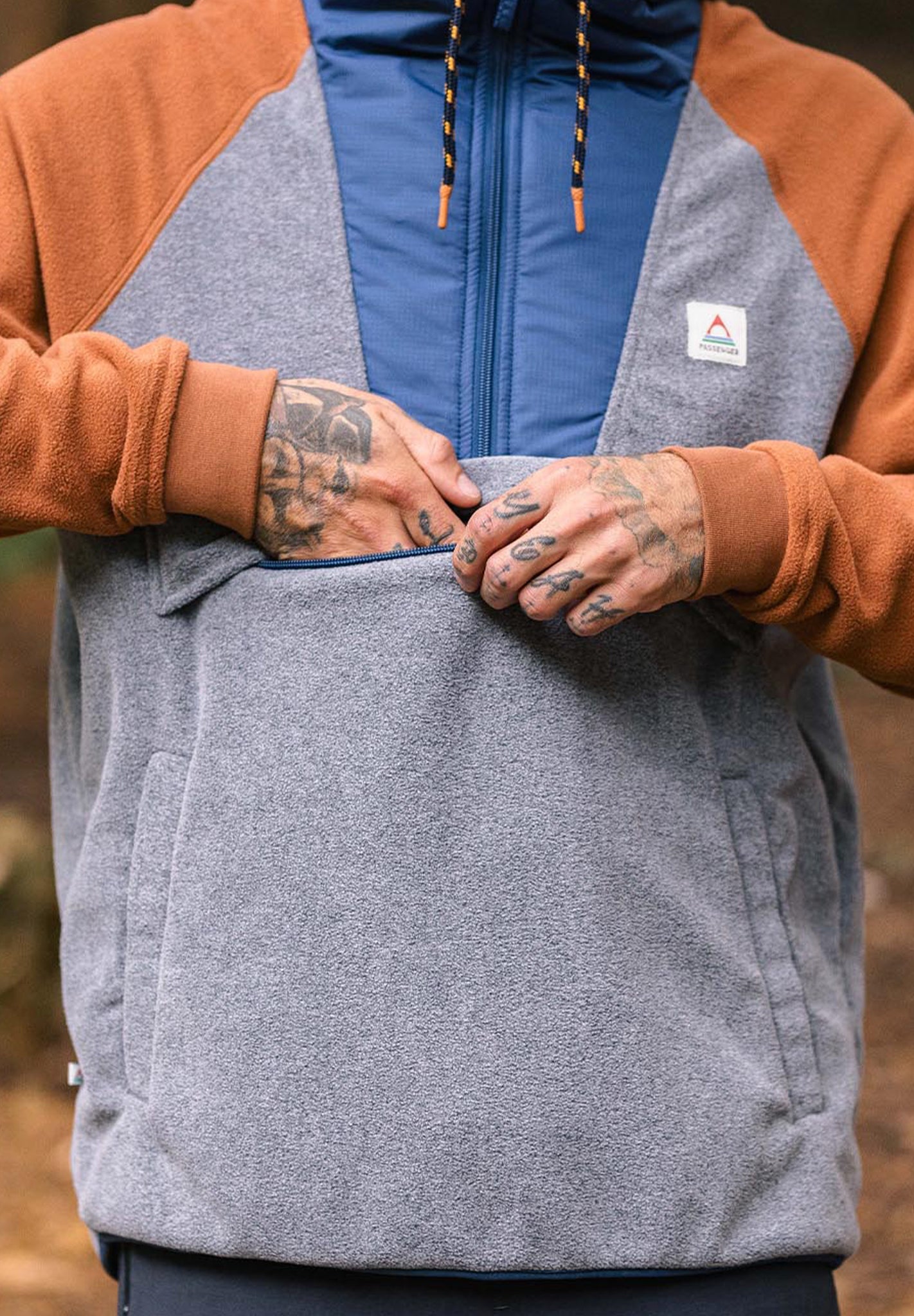 PASSENGER - Woodland Hooded 1/2 Zip Recycled Polar Fleece - Grey Marl - BACKYARD