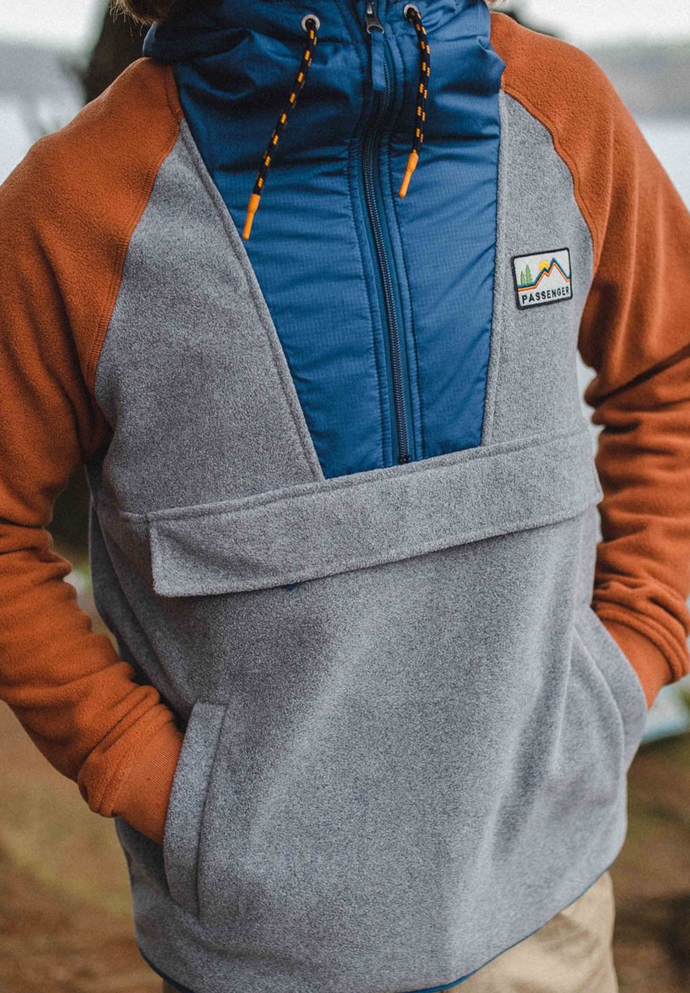 PASSENGER - Woodland Hooded 1/2 Zip Recycled Polar Fleece - Grey Marl - BACKYARD