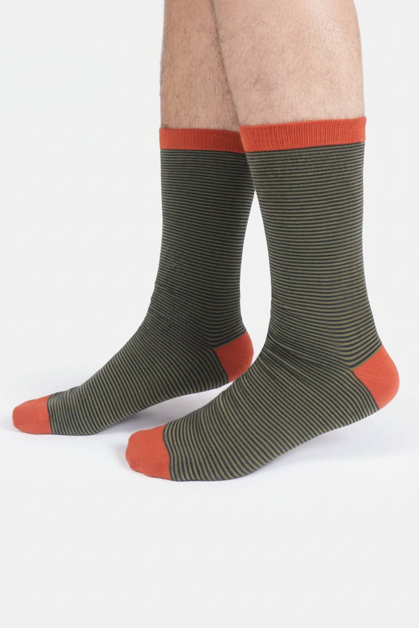 THOUGHT - Men’s Stripe Crew Socks - Midnight Blue - BACKYARD