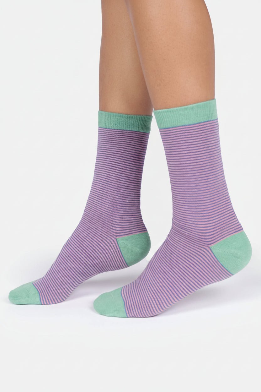 THOUGHT - Women’s Stripe Crew Socks - French Blue - BACKYARD