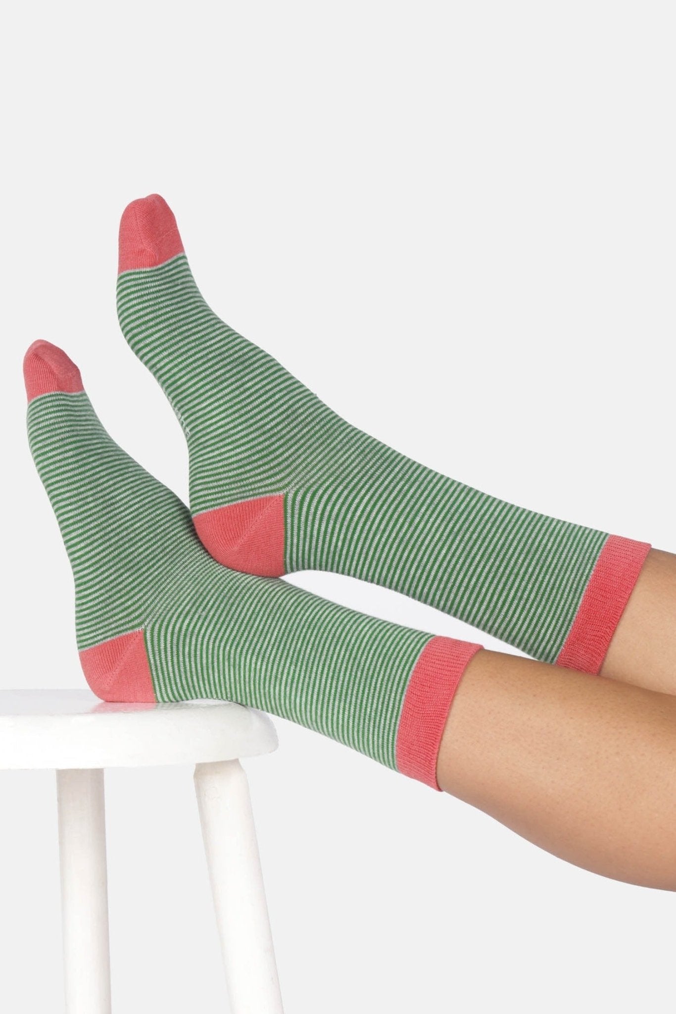 THOUGHT - Women’s Stripe Crew Socks - Olive Green - BACKYARD