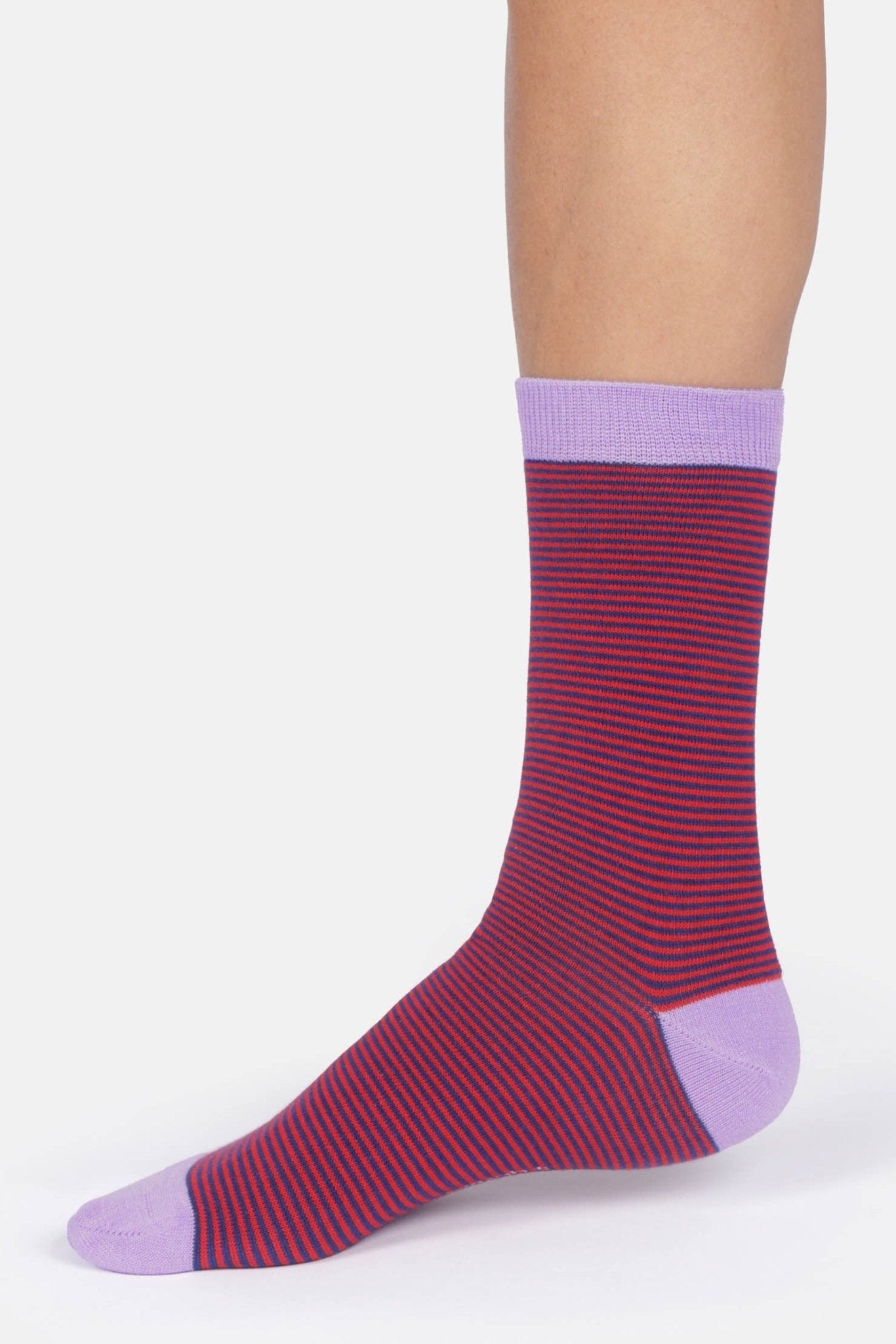 THOUGHT - Women’s Stripe Crew Socks - Strawberry Red - BACKYARD